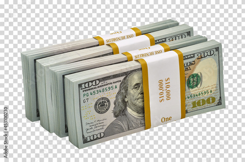 New design dollar bundles stack of bundles of 100 US dollars isolated on white background. Including clipping path photo