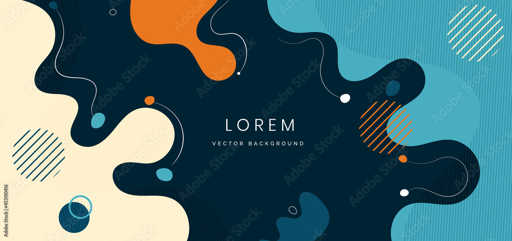 Abstract modern background with elements and dynamic shapes and lines design on dark blue background.