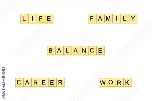 Abbreviations BALANCE- phrase from wooden blocks with letters, meaningful statements concept, word from wooden blocks with letters, BALANCE concept, on white background.