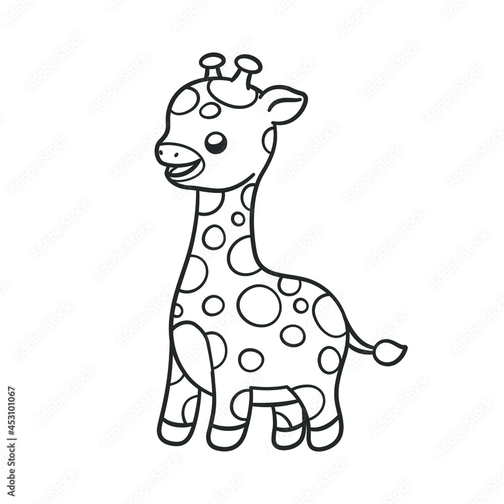 Cute happy playing giraffe cartoon clipart vector illustration. African  woodland animal easy coloring book page for kids and children. Stock Vector  | Adobe Stock