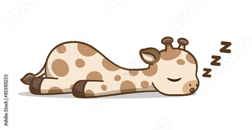 Cute sleeping giraffe cartoon clipart vector illustration. African woodland animal element for print, design, stickers etc.