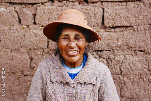 Native american old woman in the countryside. photo