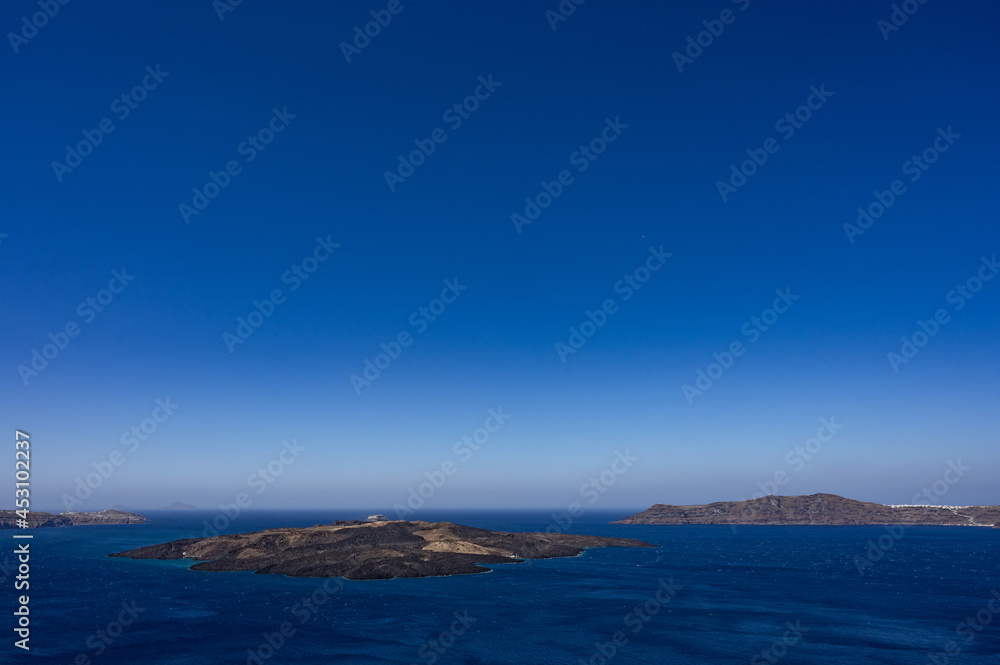 Santorini volcano island, Greece. View of Aegean sea and caldera.