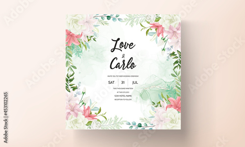 Elegant wedding invitation with beautiful hand drawing flower and leaves