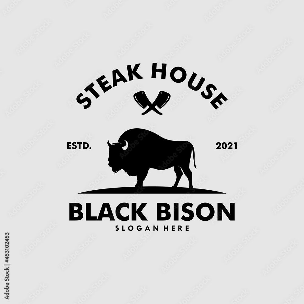Bison Silhouette Steak Vintage Retro Logo design
