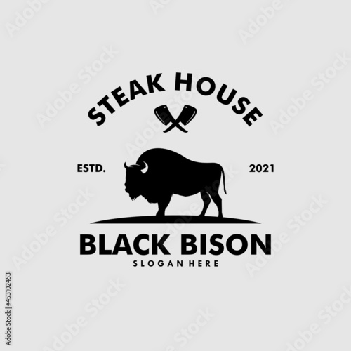 Bison Silhouette Steak Vintage Retro Logo design