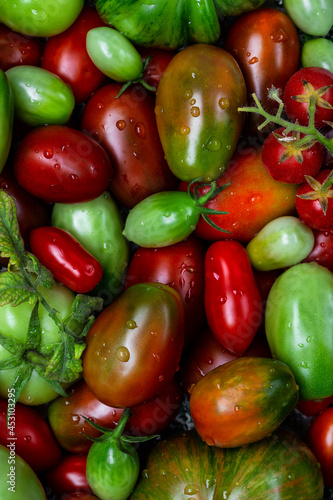 colorful organic tomatoes in a vintage plate