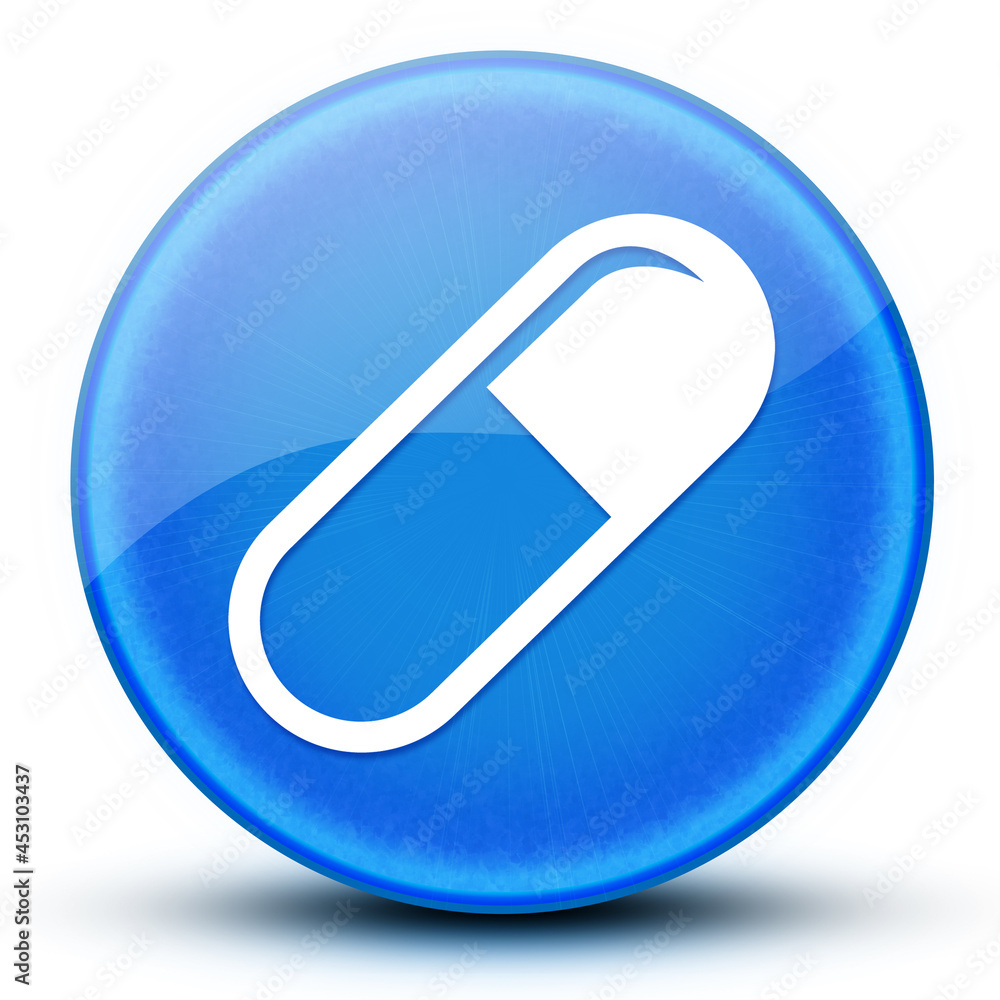 Pill eyeball glossy blue round button abstract Pill eyeball glossy blue round button abstract