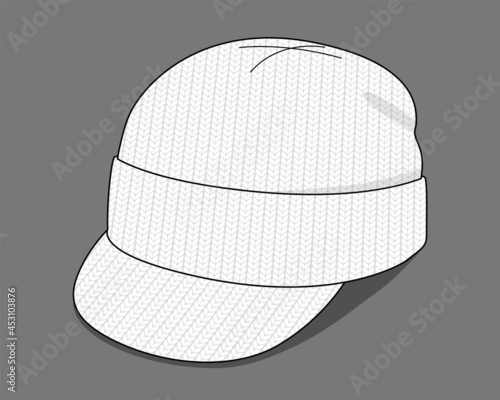 White Beanie Hat With Brim Cap Template Vector on Gray Background