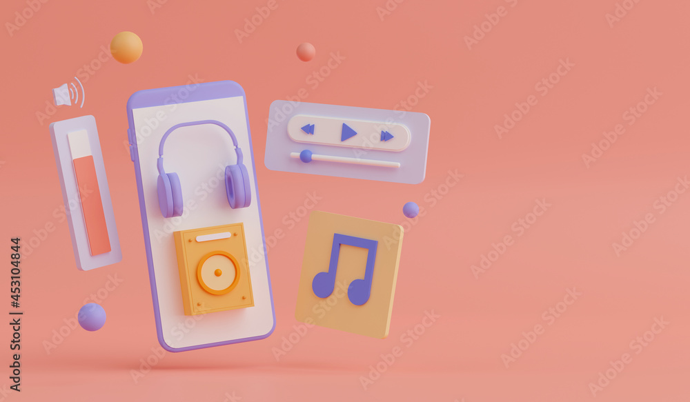 3d rendering concept music application on smartphone. 3d rendering concept music application on smartphone.