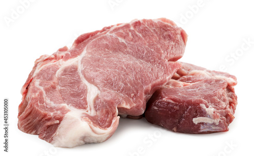 Pieces of fresh pork on a white background. Isolated