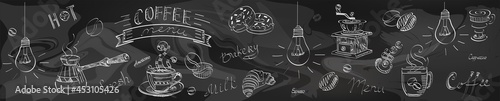 Coffee on a blackboard panel for the kitchen, cafe.