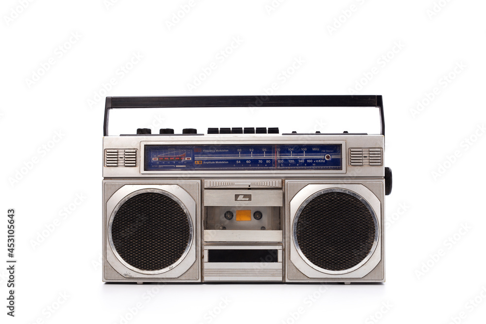 Retro cassette radio isolated on white background. Retro cassette radio isolated on white background.