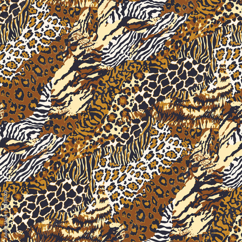 Wild animal skins patchwork wallpaper abstract vector seamless pattern 