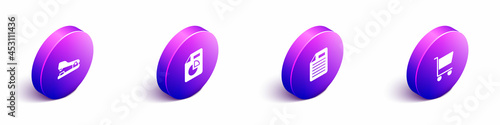 Set Isometric Stapler, Document with graph chart, File document and Shopping cart icon. Vector