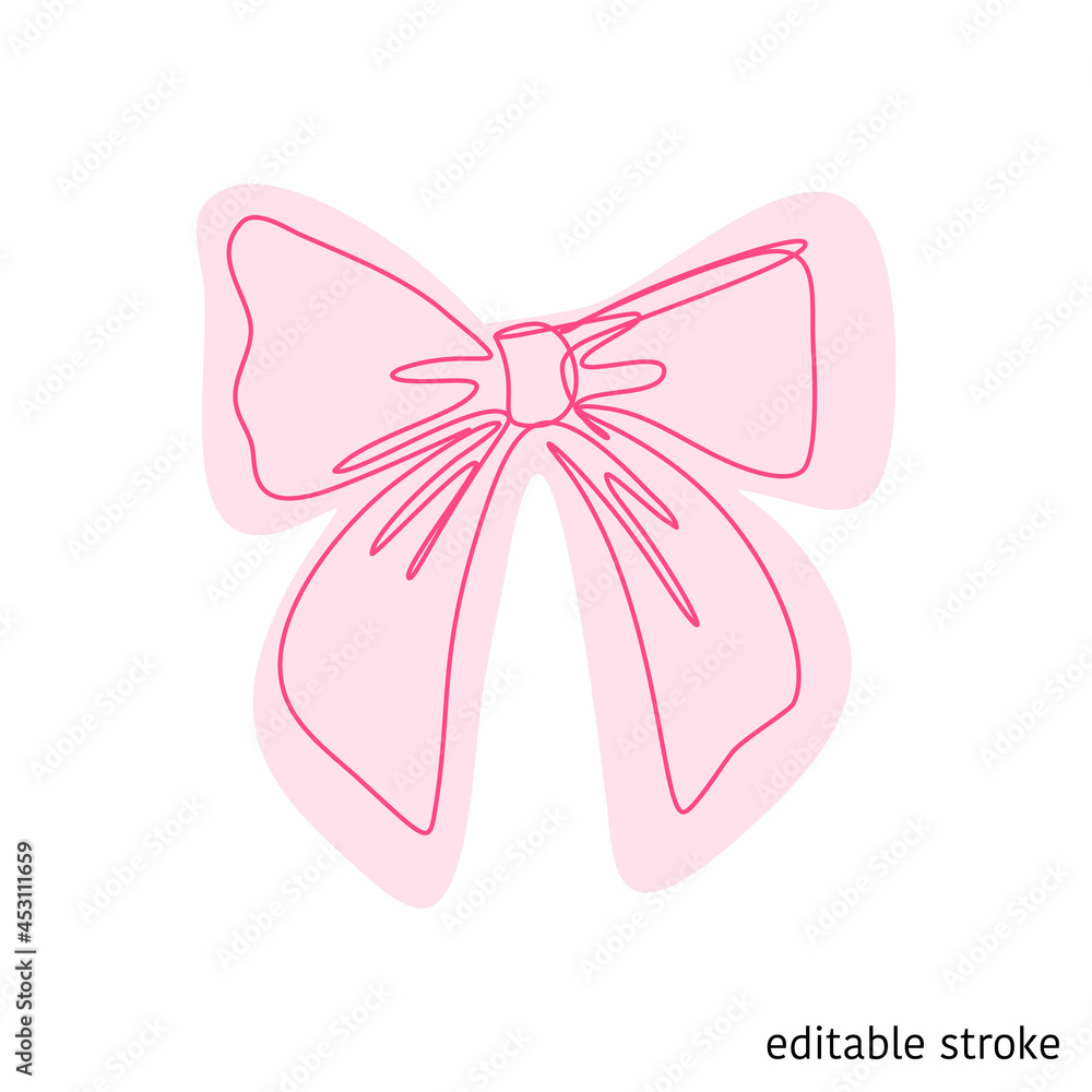 Bow Made in Continuous Line Art Style. Holiday Element. Linear Ribbon with Editable Stroke. Vector Illustration. Bow Made in Continuous Line Art Style. Holiday Element. Linear Ribbon with Editable Stroke. Vector Illustration.