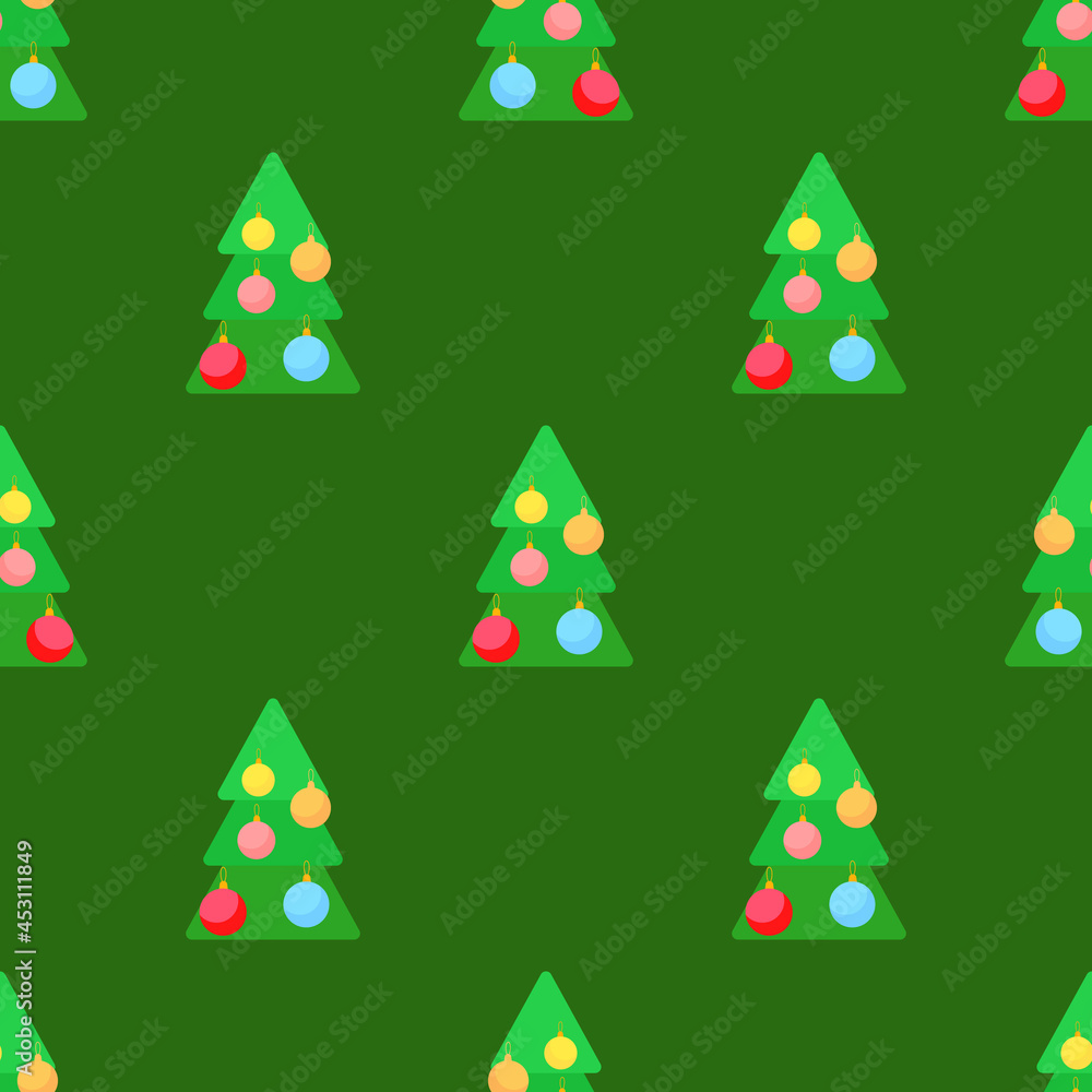 Christmas Tree Seamless Pattern in Flat Style. XMAS Holiday Endless Background. May Be Used for Scrapbooking Design. Vector Illustration. Christmas Tree Seamless Pattern in Flat Style. XMAS Holiday Endless Background. May Be Used for Scrapbooking Design. Vector Illustration.