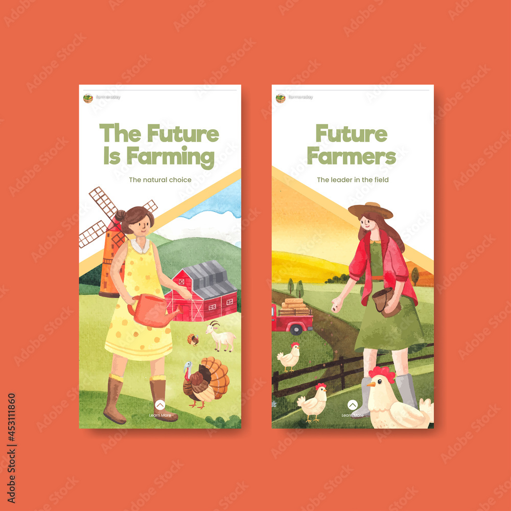 Fototapeta premium Instagram template with national farmers day concept,watercolor style