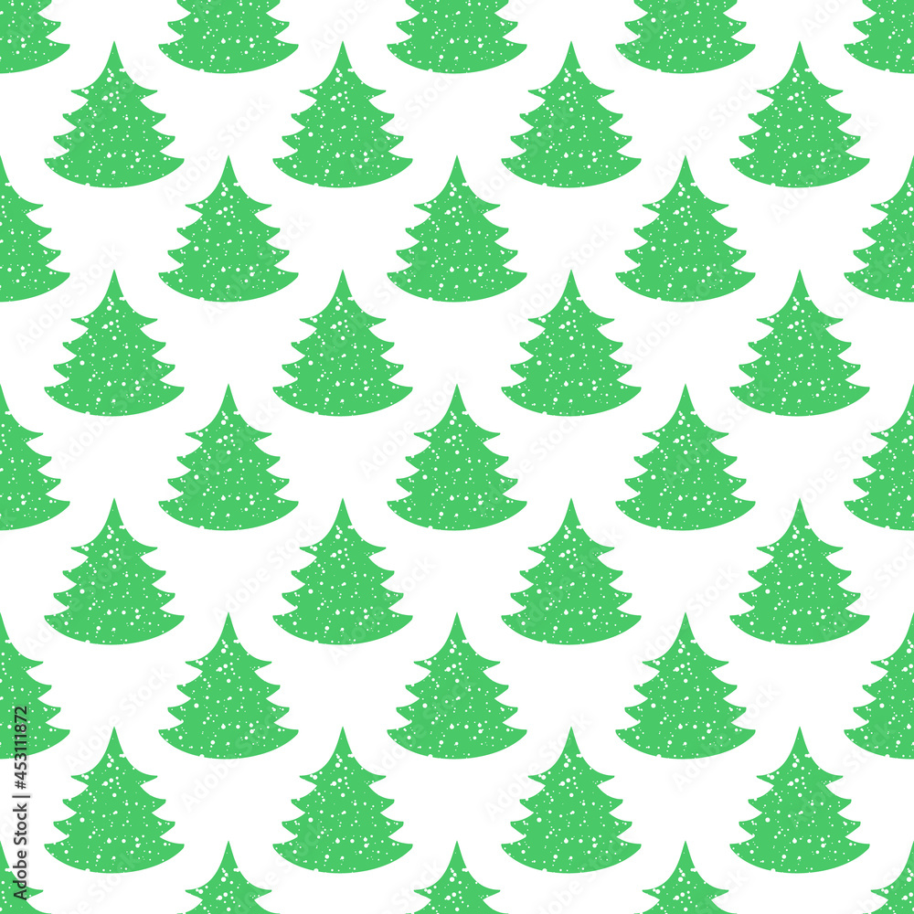 Obraz premium Christmas Tree Seamless Pattern in Flat Style. XMAS Holiday Endless Background. May Be Used for Scrapbooking Design. Vector Illustration.