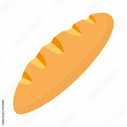 French Bread Isolated on White Background. Baguette Template in Flat Style. Cartoon Delicious Loaf. Vector Illustration .