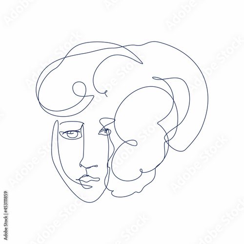 Woman Face in Continuous Line Drawing. Sketchy Girl Character. Outline Simple Artwork with Editable Stroke. Vector illustration.