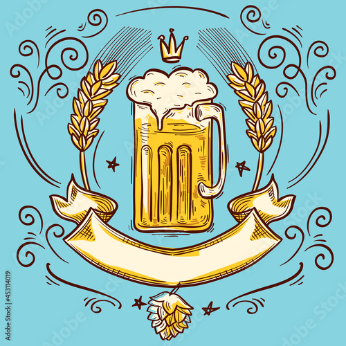 Glass of beer decorative drawn emblem