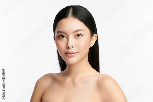 Beautiful young asian woman with clean fresh skin on white background, Face care, Facial treatment, Cosmetology, beauty and spa, Asian women portrait.