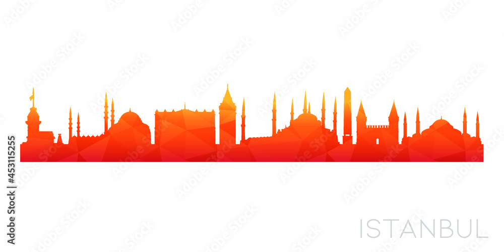 İstanbul, Turkey Low Poly Skyline Clip Art City Design. Geometric Polygon Graphic Horizon Icon. Vector Illustration Symbol.