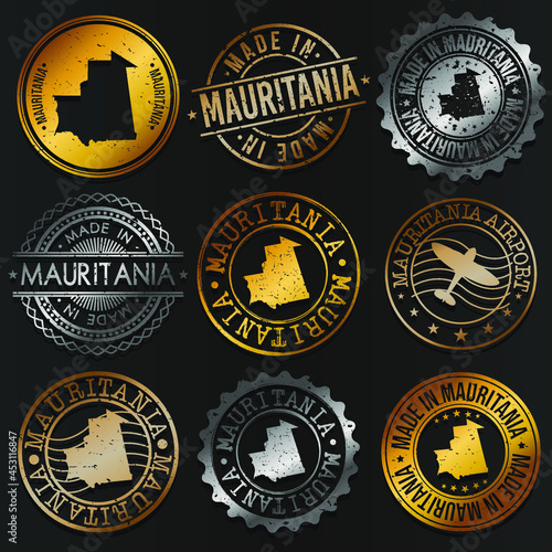 Mauritania Business Metal Stamps. Gold Made In Product Seal. National Logo Icon. Symbol Design Insignia Country.