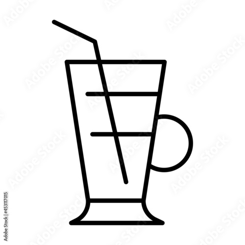 Linear simple coffee cocktail icon vector illustration. Monochrome outline glass with straw