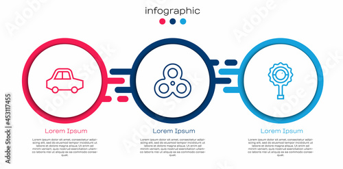 Set line Toy car, Fidget spinner and Rattle baby toy. Business infographic template. Vector