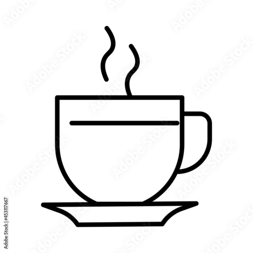 Monochrome cup of coffee icon vector illustration. Outline logo mug of hot beverage with steam