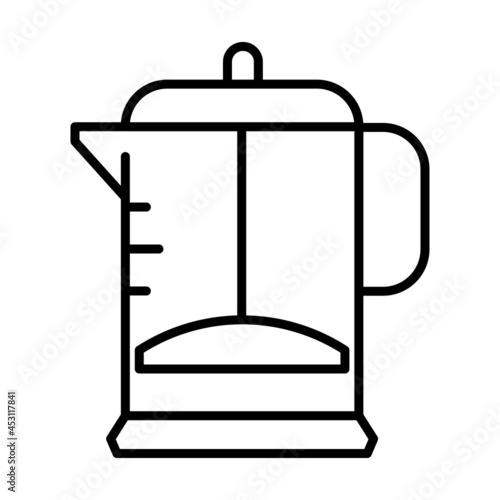 Linear simple french press coffee maker icon vector illustration cooking fresh hot morning beverage