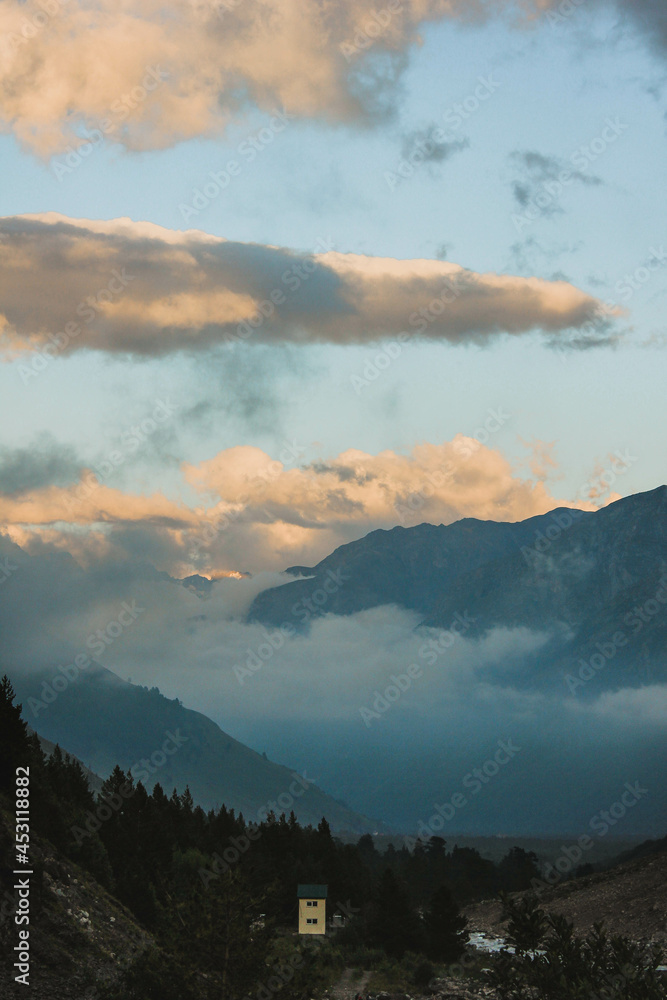 mountains In the Baksan gorge in the evening