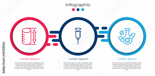 Set line Height geometrical figure, Syringe and Medicine pill. Business infographic template. Vector