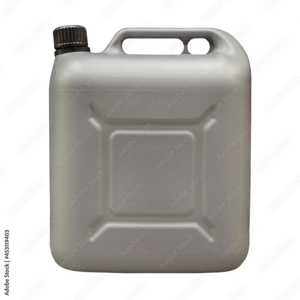 Plastic jerrycan isolated on white background. Canister of gasoline. Gallons for general purpose liquid containers. Plastic jerrycan isolated on white background. Canister of gasoline. Gallons for general purpose liquid containers.