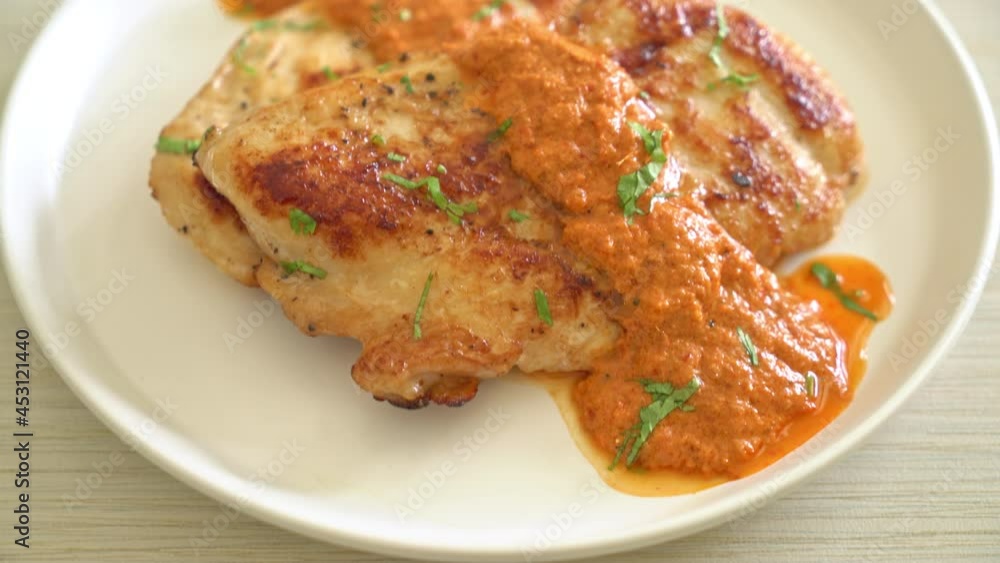 grilled chicken steak with red curry sauce - muslim food style grilled chicken steak with red curry sauce - muslim food style