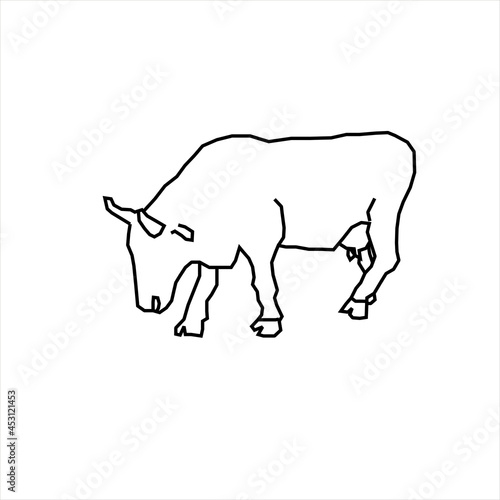 Vector design sketch of a bull eating