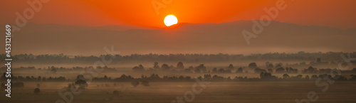 beautiful panoramic view in the village of Shayan in Transcarpathia Ukraine  early in the morning