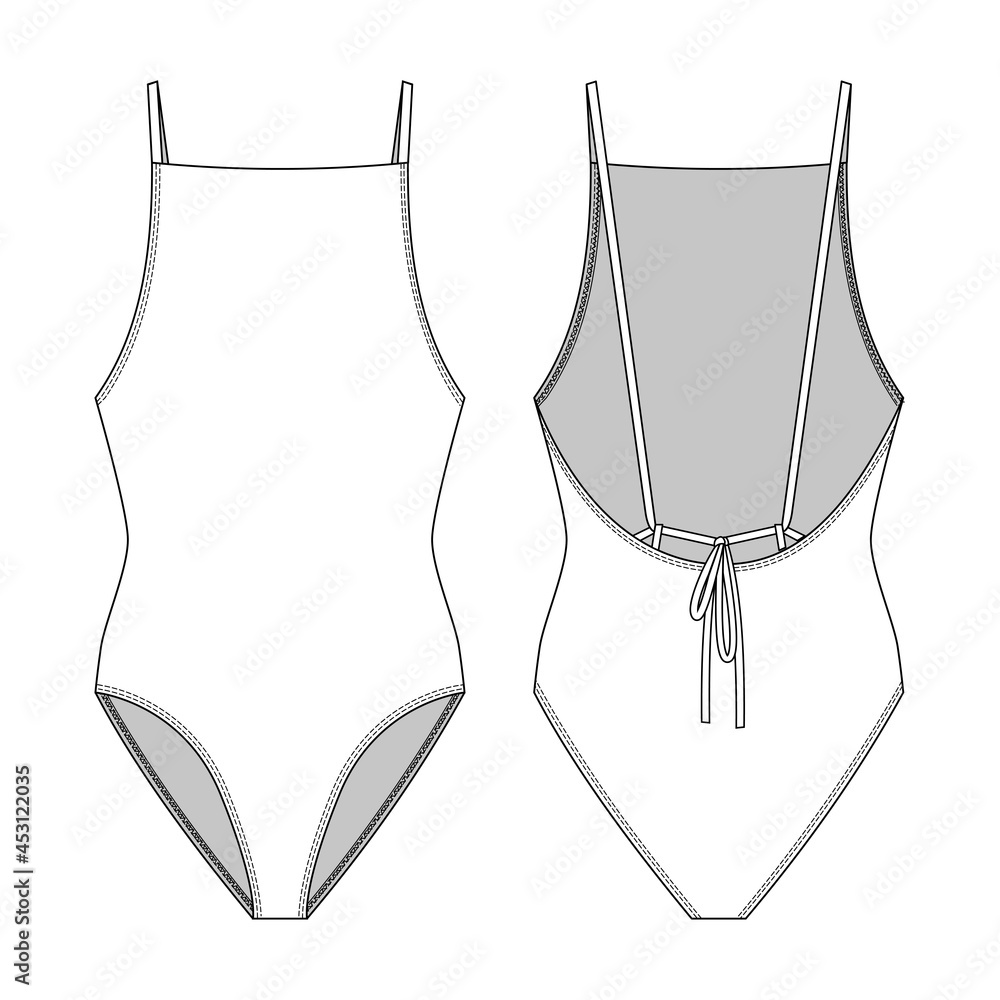Fashion technical drawing of one-piece swimsuit Stock Vector | Adobe Stock