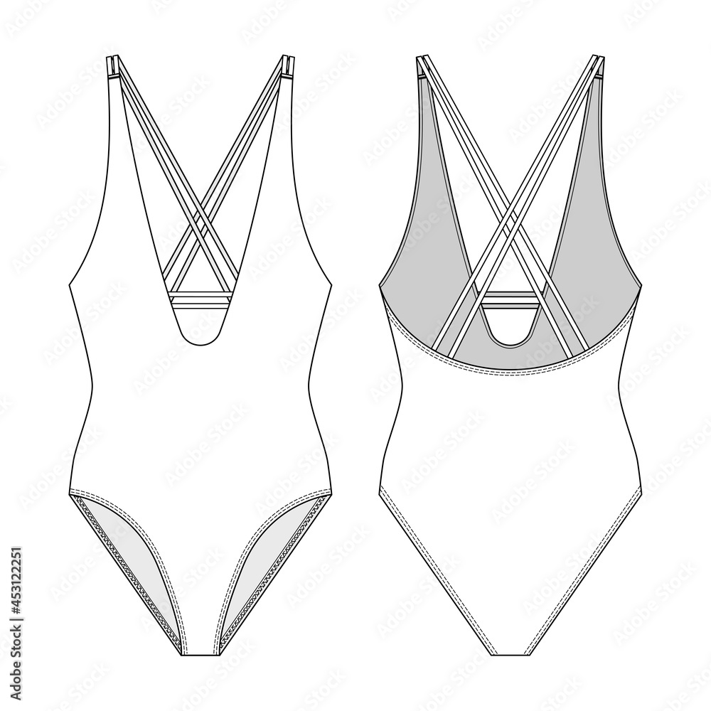 Fashion technical drawing of one-piece swimsuit with straps Stock ...