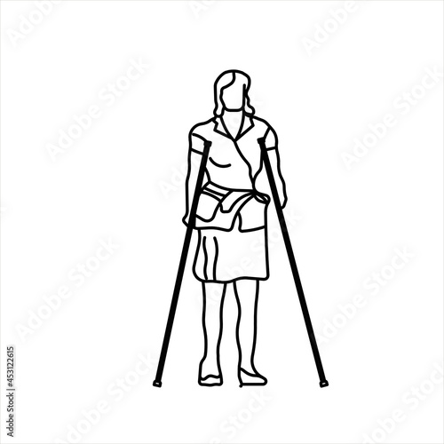 Vector design of a sketch of a person walking with two crutches