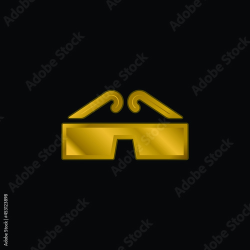 3D Glasses gold plated metalic icon or logo vector