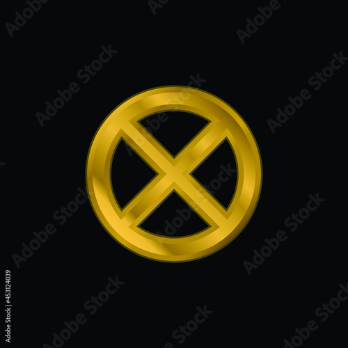 Ban gold plated metalic icon or logo vector