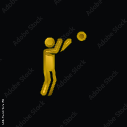 Basketball Player gold plated metalic icon or logo vector