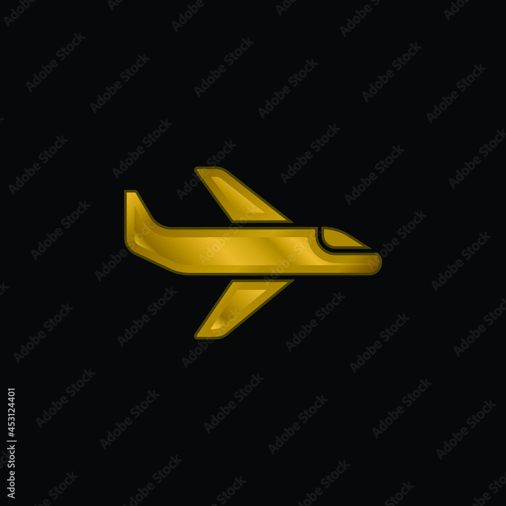 Airplane gold plated metalic icon or logo vector