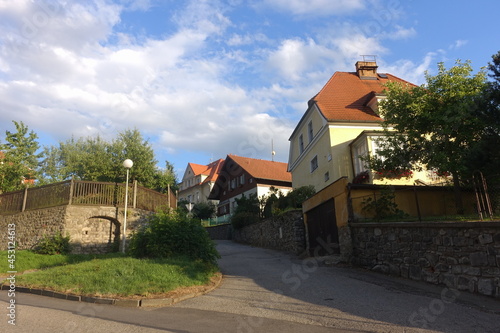 Lovely and coloful houses with street view during summer in   esk   Krumlov  Cesky Krumlov   a town in the South Bohemian  Czech Republic  a UNESCO World Heritage Site  Gothic  Renaissance and Baroq