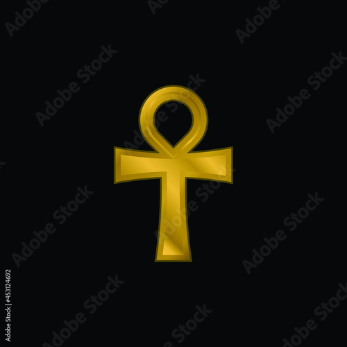Ankh gold plated metalic icon or logo vector