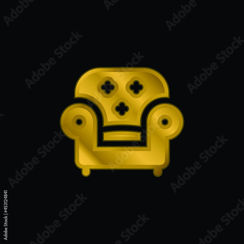 Armchair gold plated metalic icon or logo vector