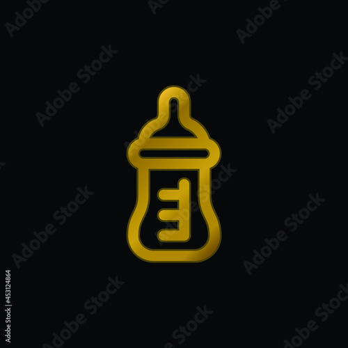 Baby Bottle gold plated metalic icon or logo vector